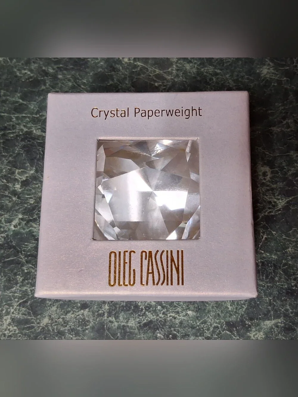 Oleg Cassini Crystal Paperweight Cut Diamond Hexagon Clear 2” 131551